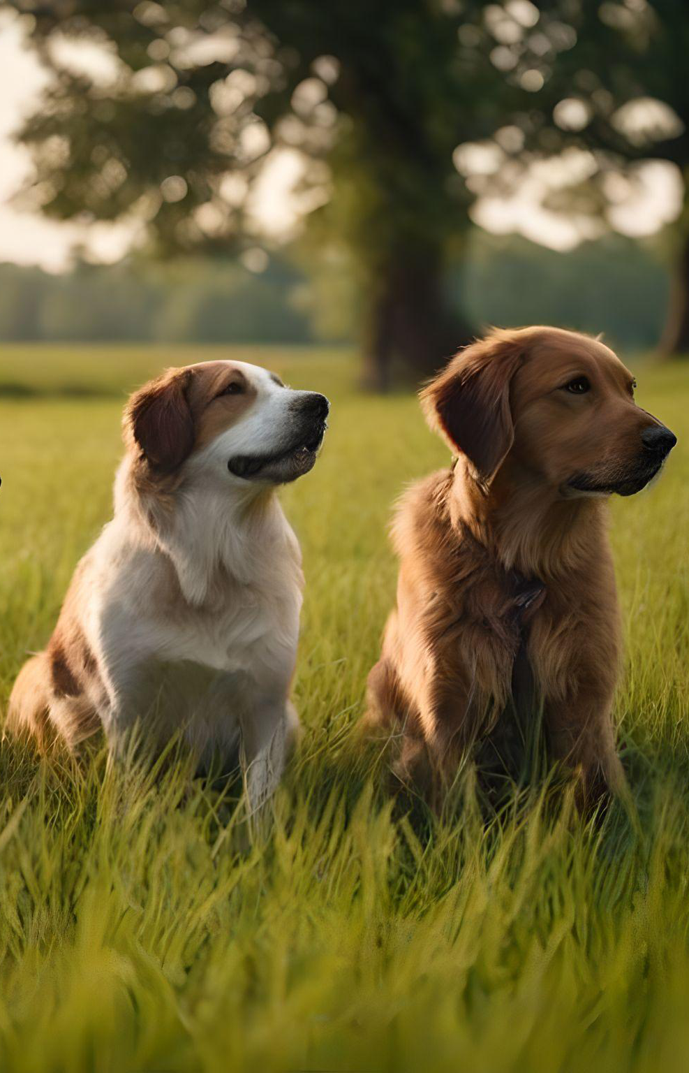 Dos perros sentados en un valle mientras parecen que son entrenados